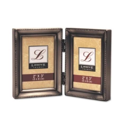 Lawrence Frames Antique Pewter Hinged Double 2x3 Picture Frame - Beaded Edge Design LA328021